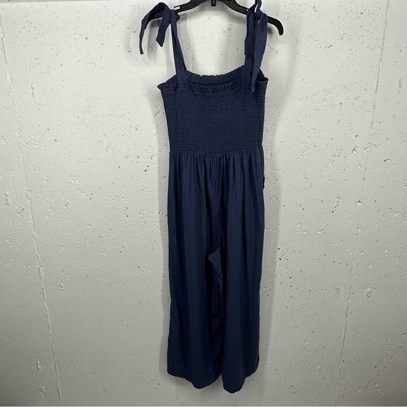 Susina size Small Blue Linen Blend Smocked Jumpsuit - Picture 8 of 15
